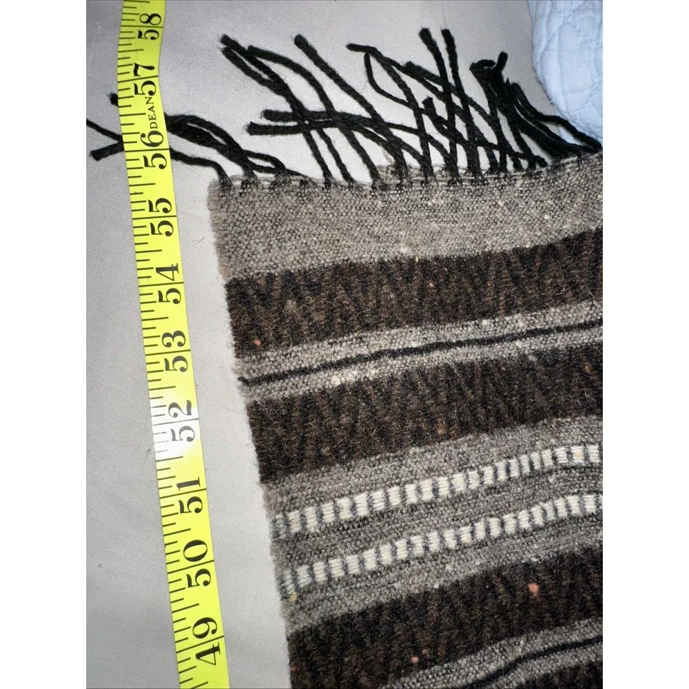 Pierre Cardin Wool Blend Scarf Fringe Gray Black Brown White Stripes‎ Pattern
